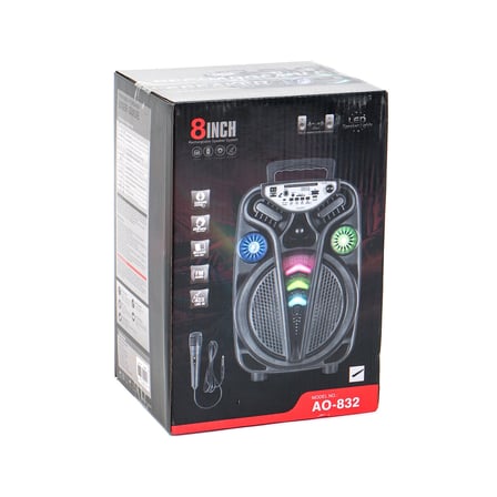 AO-835-832 KARAOKE MİKROFONLU WİRELESS HOPARLÖR - SPEAKER IŞIKLI USB ŞARJLI DC 5V - TF - AUX 8 INC INCH PL-4681 (2818)