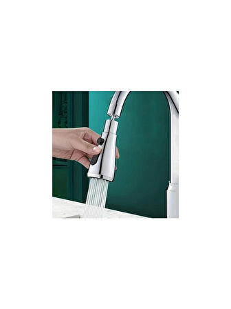 360 DERECE DÖNEBİLEN- 3 MOD  KROM YAĞMUR PÜSKÜRTME BORULU KUBAR MUSLUK UCU  (2818)