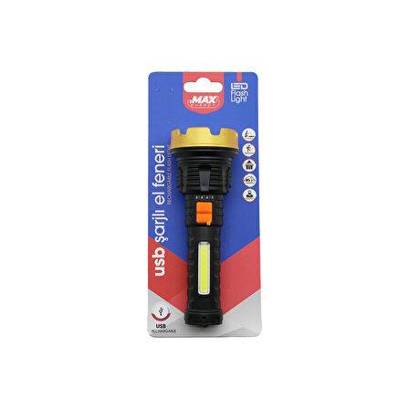 KÜÇÜK=15CM 2İN1= OSL LED - COB LED USB ŞARJLI EL FENERİ 3-KADEME IŞIK - FLAŞÖR ŞARJ GÖSTERGE (2818)