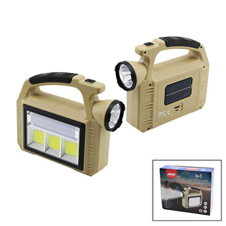SOLAR GÜNEŞ ENERJİLİ - USB ŞARJLI  TAŞINABİLR EL FENERİ POWERBANK 3İN1=LED - COB LED - ŞERİT LAMBA (2818)