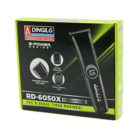 Saç Sakal Kesme - Tıraş Makinesi Fiş Şarjli=Led Gösterge Ayarli Biçak=0.1-05Mm Rd-6050X G-Powerg-Plus (2818)