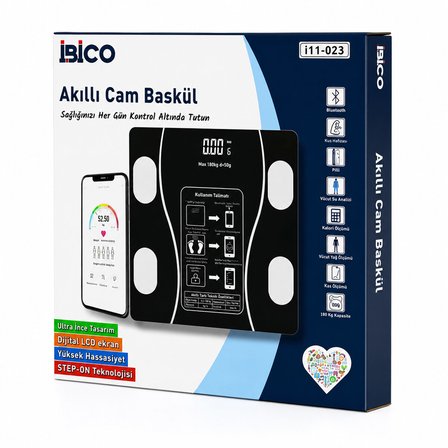 BLUETOOTH - VÜCUT ANALİZLİ DİJİTAL BASKÜL TERAZİ TARTI 180KG/50G YAĞ - SU - KAS ORAN - BMI İ11-023 (2818)