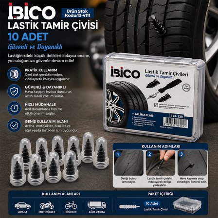 10PCS ŞEFFAF PLASTİK KUTULU LASTİK TAMİR ÇİVİSİ (2818)