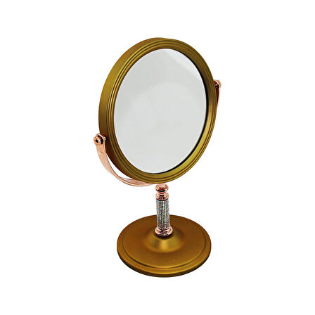 TAŞ SAPLI YUVARLAK 7 İNÇ= ÇAP:17.5CM MAKYAJ AYNASI ÇİFT TARAFLI BRONZ - GÜMÜŞ PLS.ÇERÇEVE SABİT AYAK (2818)