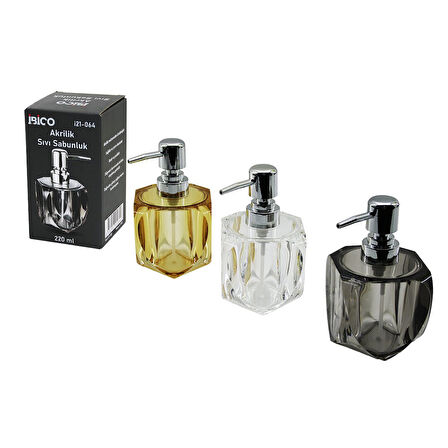 TOMBUL KARE - 4-KALPLİ GÖVDE  ŞEFFAF - RENKLİ   AKRİLİK - MİKA KRİSTAL  SIVI SABUNLUK  220ML (2818)