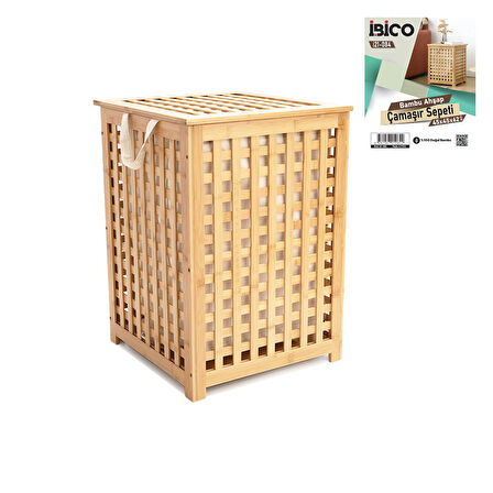 AHŞAP BAMBU KİRLİ ÇAMAŞIR SEPET KUMAŞ ÇANTALI  SEPET=45X45X62CM (2818)