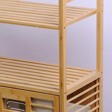 KİRLİ 2 KAT ORGANİZER RAFLI - 2 BÖLMELİ ÖNDEN ÇEK AÇ KALIN AHŞAP BAMBU KİRLİ ÇAMAŞIR SEPETİ 80X33X87CM (2818)