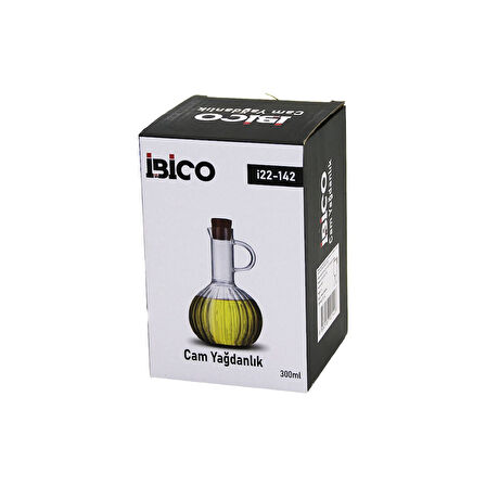 MİNİ CAM YAĞDANLIK ÇİZGİLİ DESEN 300ML AHŞAP BAMBU MANTAR TIPA (2818)
