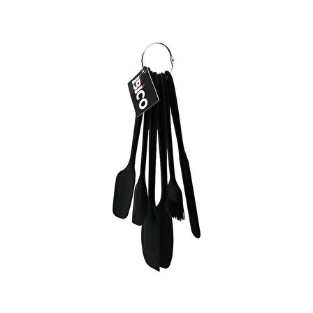 6PCS  SİLİKON - SİYAH MUTFAK SETİ 2 KAŞIK - 3 SPATULA - YUMURTA FIRÇA  METAL ASMA HALKALI (2818)