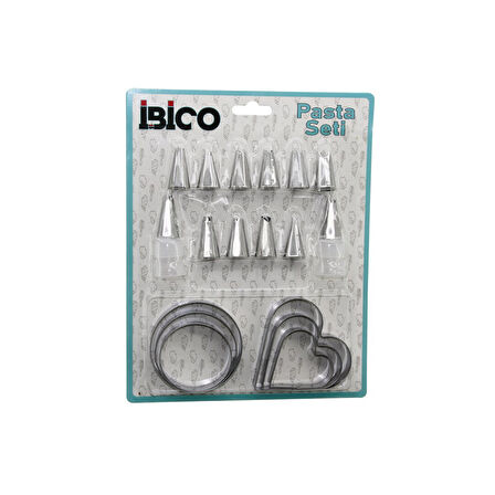 20PCS PASTA SÜSLEME UÇ SETİ= 12-METAL KURABİYE KALIP METAL=3-KALP - 3-YUVARLAK 2-UÇ TUTUCU PLS.ADAPTÖR (2818)