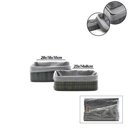 GRİ 2 BOY D.DÖRTGEN BAMBU KENAR ORGANİZER SEPET AHŞAP ALTLIK - BEZLİ 25X14-28X18CM (2818)