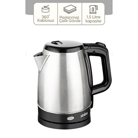 ÇELİK KETTLE 1.7LT GİZLİ REZİSTANS - KABLOSUZ SK-8015 (2818)