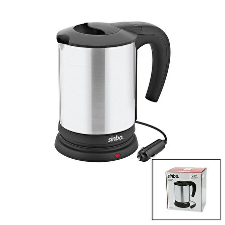 SİNBO SK-8034 24V ARAÇ İÇİ KETTLE PASLANMAZ ÇELİK SU ISITICISI 0.8LT  200W  ÇAKMAKLIK FİŞLİ  PLASTİK KAPAK - KULP (2818)