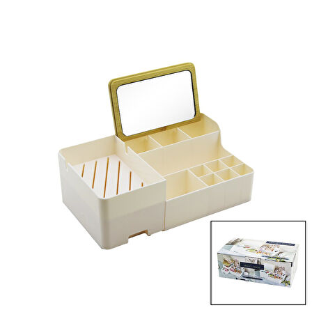 AYNALI BAMBU - ÇEKMECELİ MAKYAJ - TAKI ORGANİZER SERT PLASTİK 13 BÖLMELİ 28.5X17.5X9.5CM (2818)