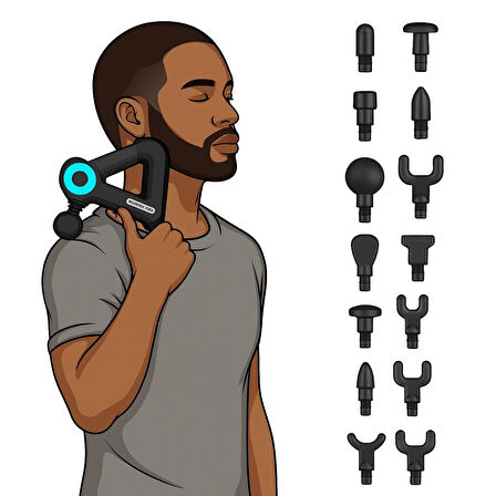 12 Farklı Başlıklı Profesyonel Masaj Tabancası - Kas Gevşetici ve Yorgunluk Giderici Masaj Aleti (2818)