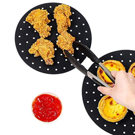 Siyah Isıya Dayanıklı Yıkanılabilir Silikon Fırın Ve Airfryer Yuvarlak Model Pişirme Matı 20 Cm (2818)