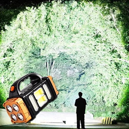 Solar ve USB Şarjlı LED + COB El Feneri | 1500 mAh Şarjlı Taşınabilir Çalışma Işığı–Su Geçirmez (2818)