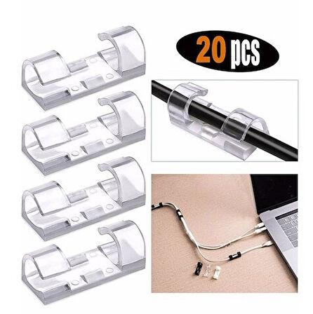 20&amp;apos;li Yapışkanlı Kablo Sabitleyici Şeffaf Klips (2818)