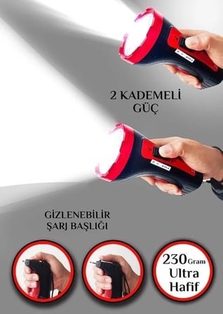 Şarjlı 10w Projektör Led El Feneri 2 Mod Aydınlatmalı Uzun Menzil Işıldak Kambur Fener (2818)