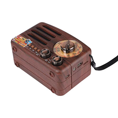 Küçük Boy Retro, Nostaljik, Ahşap Tasarım Bluetooth Hoparlörlü, Şarjlı, Taşınabilir Büyük Döndürülebilen Düğmeli FM/AM Destekli Radyo NS3380 (2818)