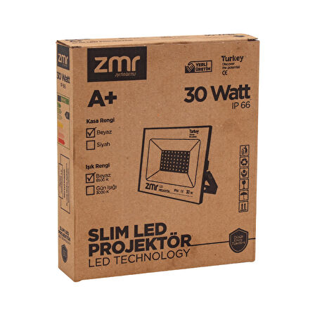 ZMR 30 WATT 6500K IP66 150* IŞIK AÇISI 220 VOLT SİYAH SLİM KASA LED PROJEKTÖR (2818)