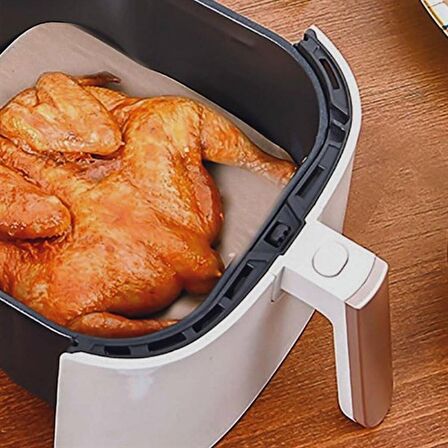 100 Adet Air Fryer Pişirme Kağıdı Tek Kullanımlık Yağ Su Geçirmez Yapışmaz Deliksiz Düz Kare Model (2818)