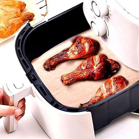 100 Adet Air Fryer Pişirme Kağıdı Tek Kullanımlık Yağ Su Geçirmez Yapışmaz Deliksiz Düz Kare Model (2818)