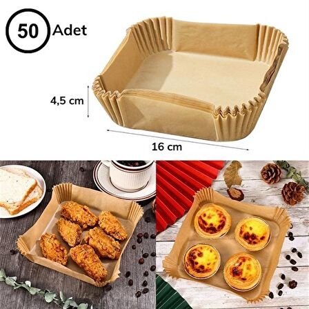 50 Adet Air Fryer Pişirme Kağıdı Tek Kullanımlık Hava Fritöz Yağ Geçirmez Yapışmaz Kare Tabak Model (2818)