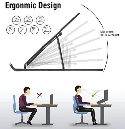 7 Kademeli Ayarlı Katlanabilir Laptop Tablet Standı Siyah (2818)