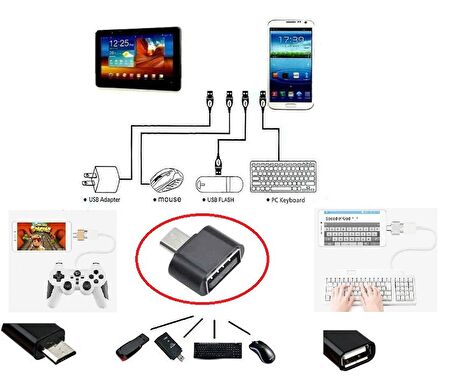 Usb to Micro USB ye Dönüştürücü - Klavye Mouse Joystick Telefona Bağlama (2818)