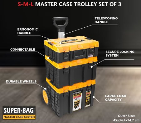 Super-Bag S-M-L Master Case 3'lü Set Tekerlekli Alet Taşıma Çantası,