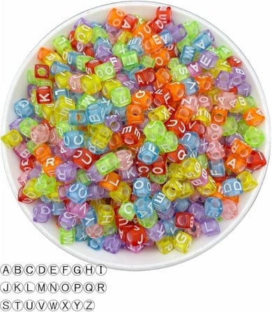 50Gr Harf Boncuk, 6Mm Karışık Renkli Şeffaf Küp Harf Boncuk Bnck-663