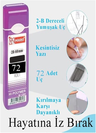 Kalem Ucu 72 li 0.9 mm 2B 1 Adet Çoklu Versatil Kalem Uç Mekanik Uçlu Otomatik Kurşun Mikro Kalem Ucu 60 mm Yumuşak