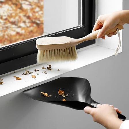 Faraş Seti, Temizlik El Fırça Seti, Ahşap Saplı Fırça ve Plastik Kürek, Premium