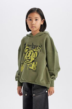 DeFacto Kız Çocuk Oversize Geniş Kalıp Kapüşonlu Baskılı Sweatshirt D1567A824WNKH210