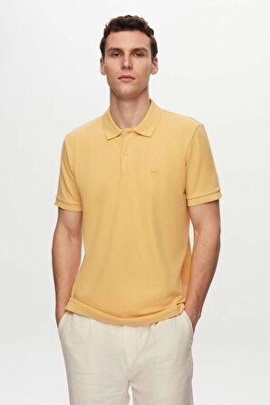 Ds Damat Regular Fit Açık Sarı Pike Dokulu %100 Pamuk Kıvrılmaz Polo Yaka Nakışlı T-Shirt 4HC14ORT51000 4HC14ORT51000