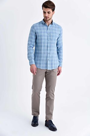 Mavi Slim Fit Keten Gömlek | XS