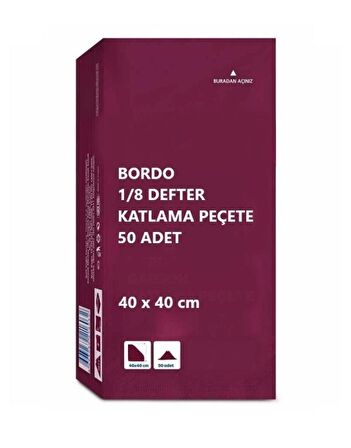 Omnisoft 40x40 cm 1/8 Defter Katlama Servis Peçetesi 50 Adet Bordo