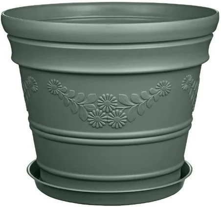 Antik Papatya Desenli Yeşil Saksı 3 Litre Yeşil