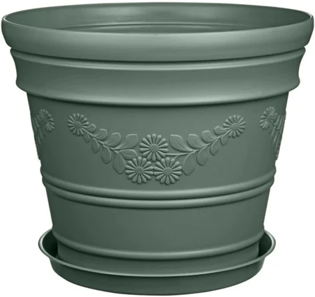 Antik Papatya Desenli Yeşil Saksı 3 Litre Yeşil