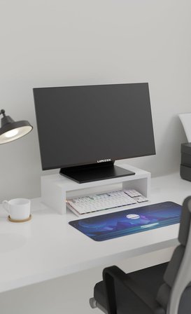 Monitor Standı, Masaüstü Yükseltici Raf, 45x20x11.8 cm, Beyaz