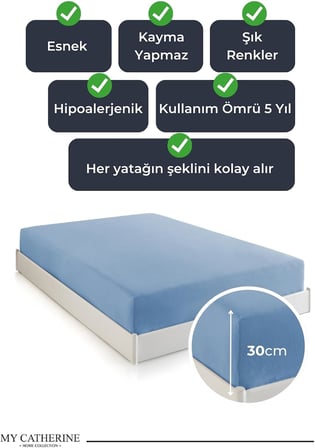 Lastikli &amp; Hipoalerjenik Çarşaf%100 Pamuk Penye Kumaş Mavi 140x200, LUXCARSAF
