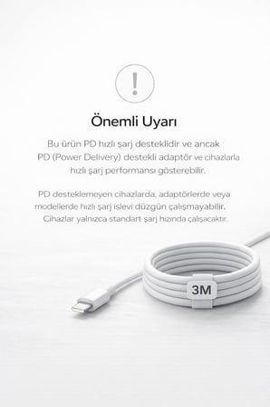 İPhone Uyumlu USB-C to Lightning Şarj ve Data Kablosu, Beyaz 3M