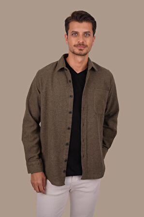 Kahverengi Düz Oversize Kalın Oduncu Gömlek