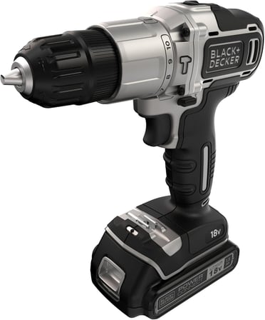 Black + Decker Silver Series BDCHD18SC1K-QW 18V 1.5Ah Tek Bataryalı Darbeli Matkap + ACC (1x18V 1,5Ah Batarya, 10 adet matkap ucu + 10 adet dübel and +10 adet vida, Şarj Aleti) Kitbox