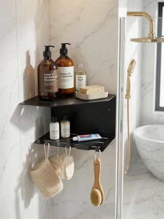 Metal Duşakabin Rafı Yapışkanlı Banyo Rafı Delmeden Montaj Köşe Rafı Duş Rafı Şampuanlık Sabunluk Lif Askılı Paslanmaz Suya Dayanıklı Banyo Organizer