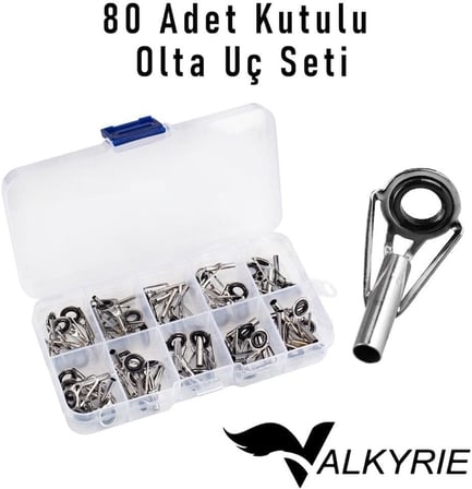 80 Adet Olta Kamış Uç Yüzüğü Seti – 10 Farklı Boy Seramik Halkalı Dolanma Önleyici Kılavuz Yüzük Seti