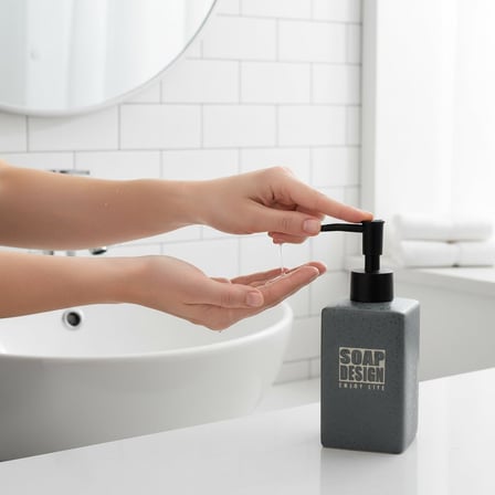 500ml Seramik Sıvı Sabunluk, Mat Taş Dokulu ve Kare Tasarım, Siyah Pompalı Banyo ve Mutfak Deterjan Dispenser (1 Adet - Asorti/Karışık Renk Gönderilir)