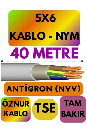 Öznur 5X6 Antigron (NYM) Kablo, 40 Metre, Gri