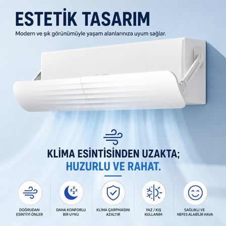 Klima Rüzgar Yönlendirici Deflektör – Ayarlanabilir Klima Hava Yönlendirici Panel, Delmesiz Kurulum, Klima Üfleme Önleyici, Klima Hava Dağıtıcı, Split Klima Aparatı,